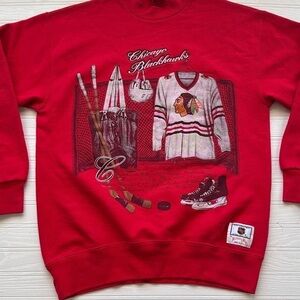 Men’s Large Crewneck Red Vintage NHL 90s Hockey Nutmeg Chicago Blackhawks‎